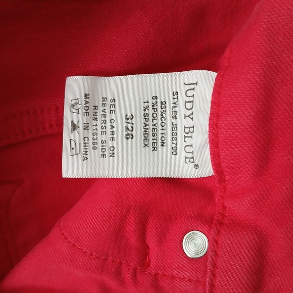 Judy Blue Women's High Rise Tummy Control Size 3/26 Skinny Jeans Red Pockets - Picture 12 of 16